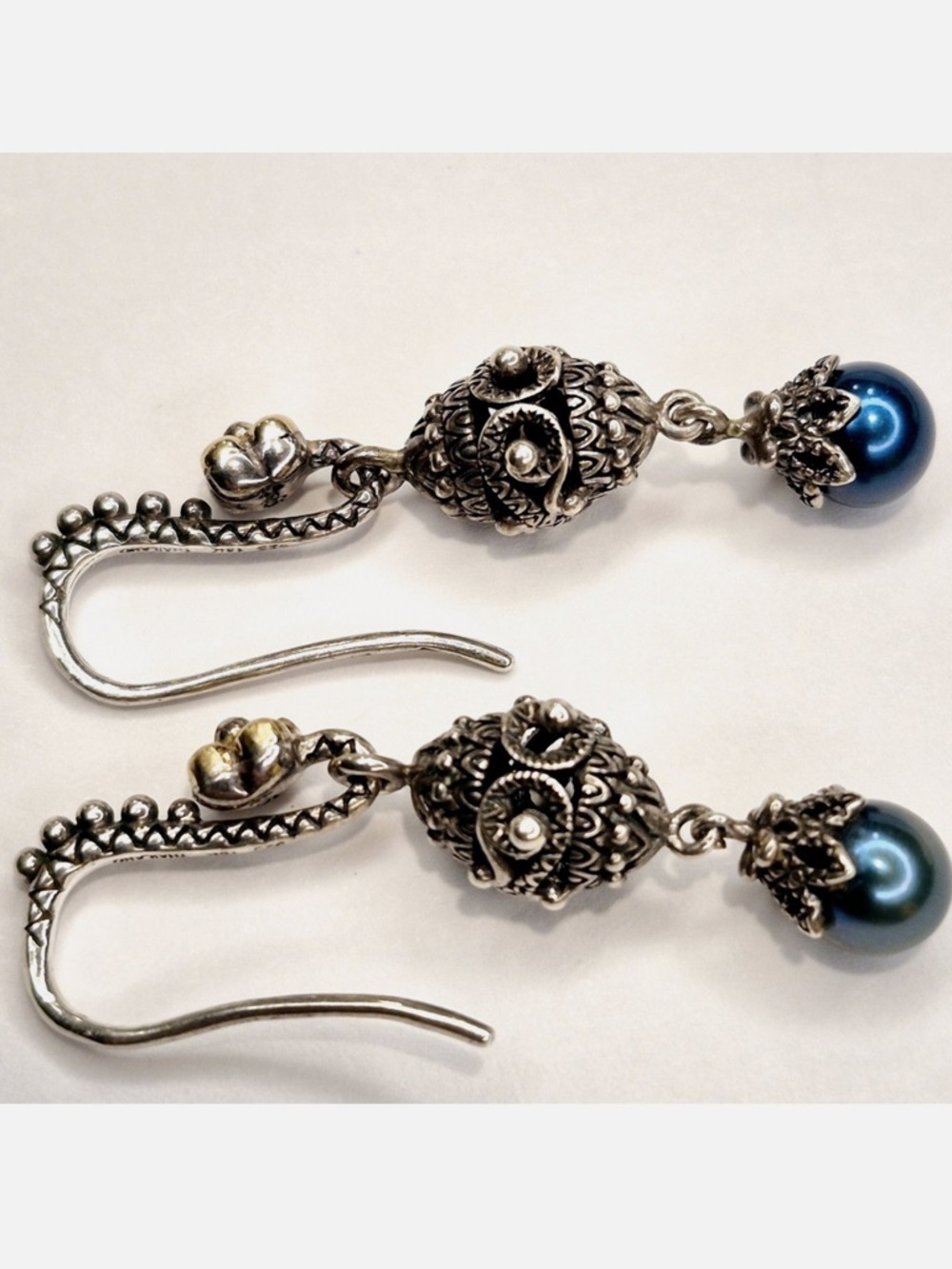 Barbara Bixby 18k & 925 Silver Stunning Drop Earrings w/ Blue Pearls NEVER WORN💙